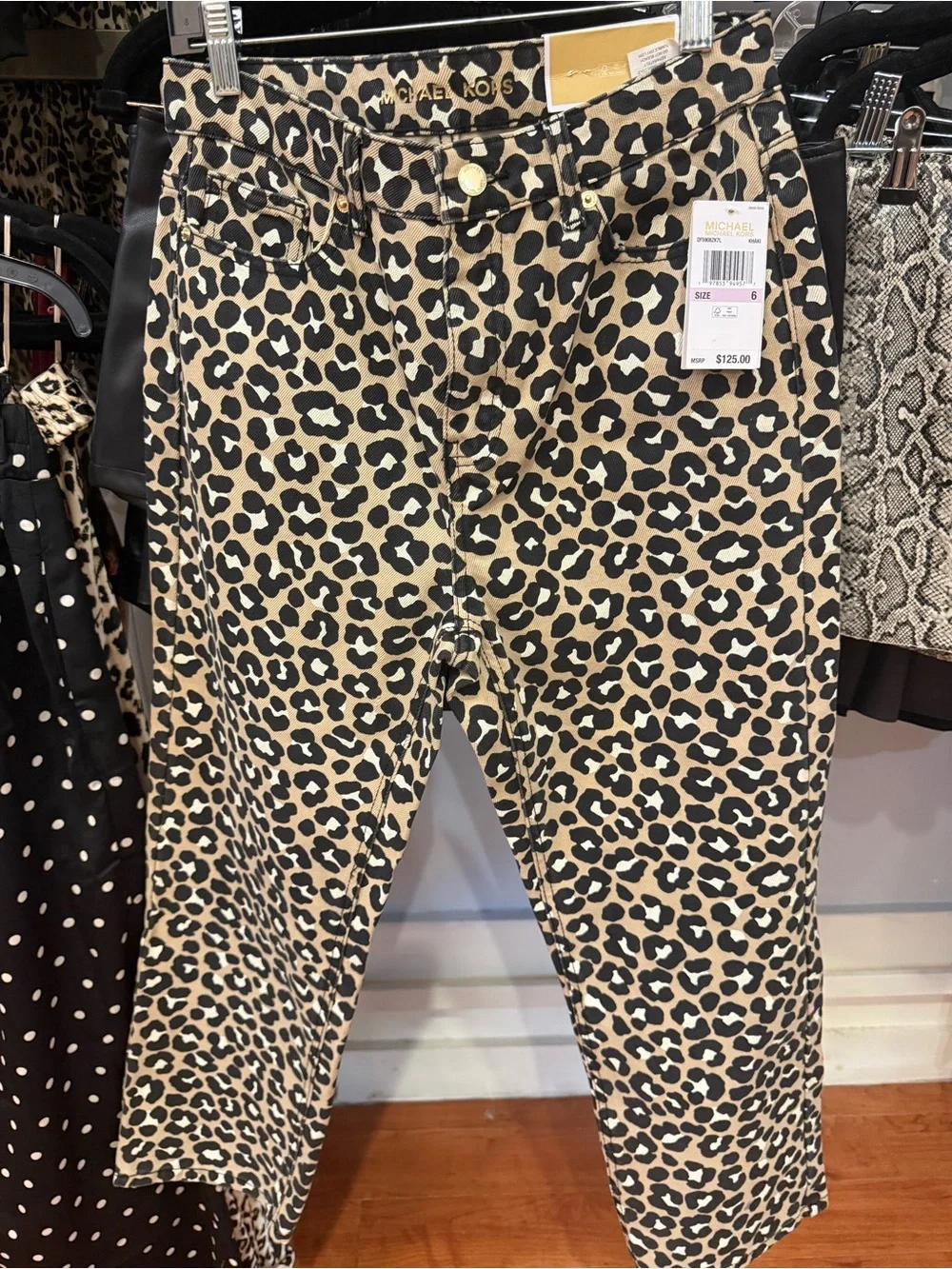 Michael Kors Leopard Print Straight-Leg Jeans in Tan and Black